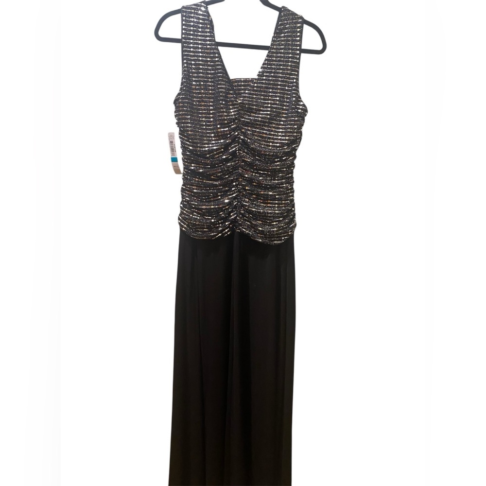 R&M Richards~Chic Black and Silver Cocktail Maxi Gown 
Size 16 New